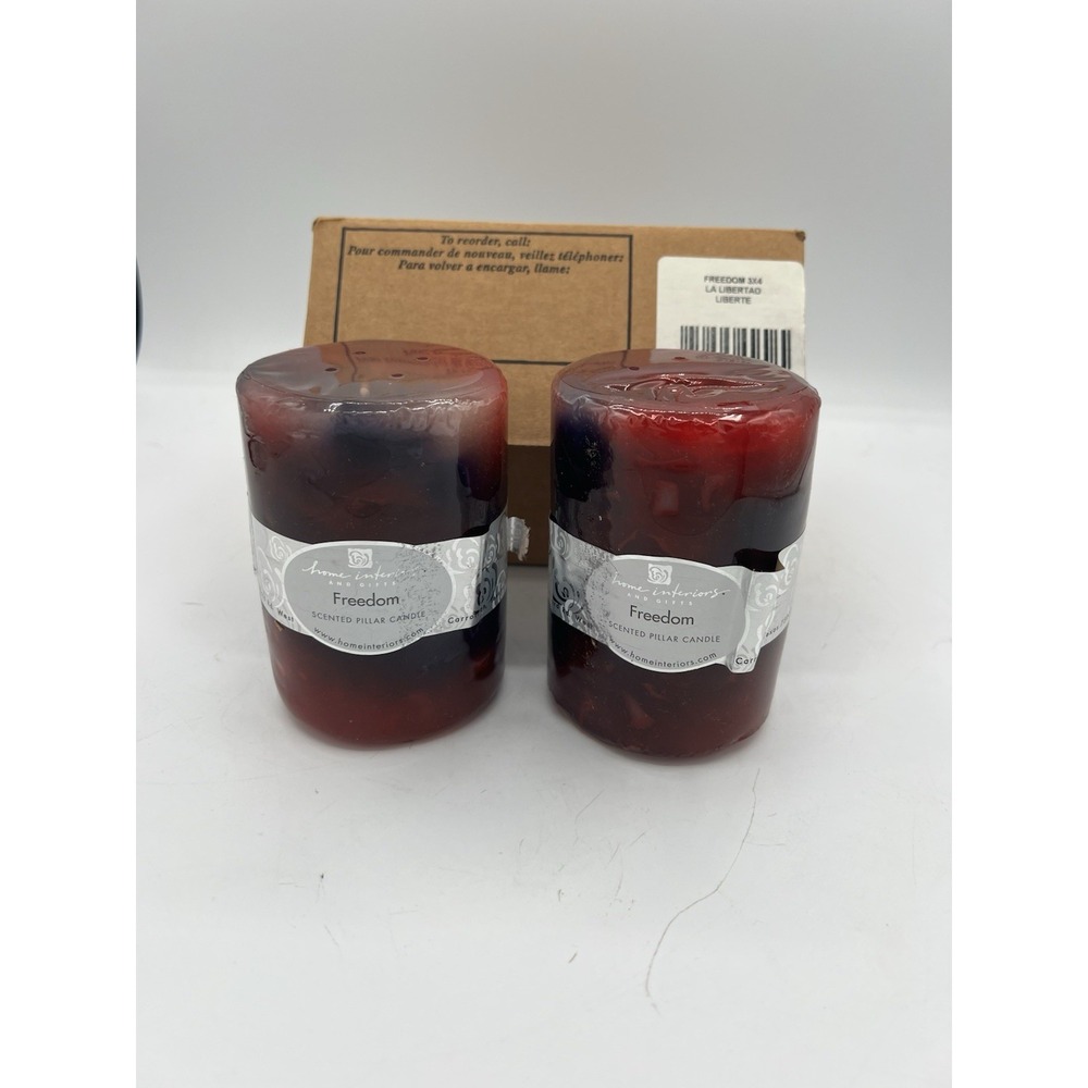 🕯️ Home Interiors "Freedom" 3x4 Pillar Candles – Set of 2-Red
